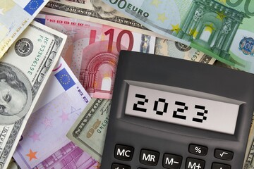 Tax concept, office calculator and money