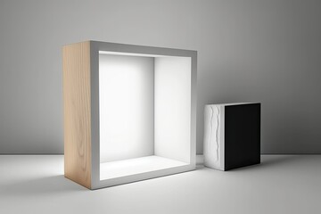 In this case, a white background with a light wooden tabletop or shelf. Generative AI