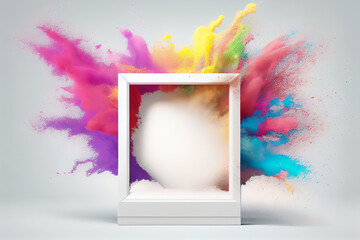 Obraz na płótnie Canvas Product display frame with colorful powder paint explosion. Generative ai