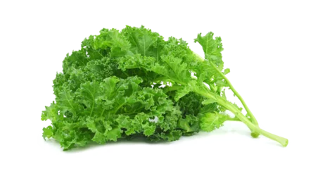 Poster Fresh organic green kale leaves isolated on transparent background. PNG © PotaeRin