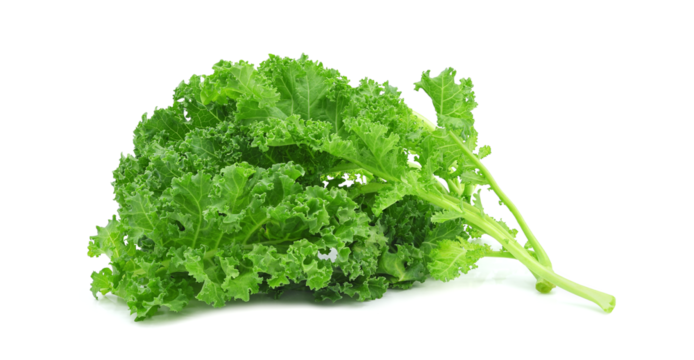 Fresh organic green kale leaves isolated on transparent background. PNG