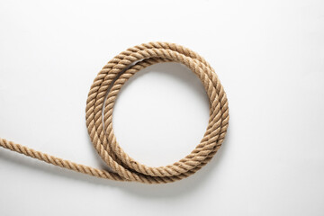 Rope loop on white background, unrolling jutte rope