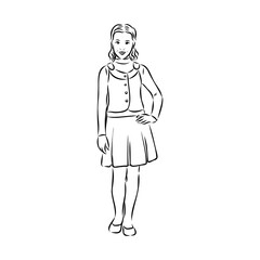 Schoolchildren go to school hand in hand. Sketch.