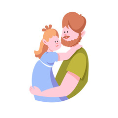 Young Father Holding His Daughter with Arms Embracing Her Vector Illustration