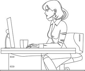 business woman working in office business woman outline
