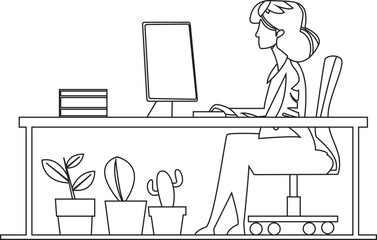 business woman working in office business woman outline
