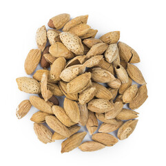 Roasted Almonds with shell (transparent background, selective focus)