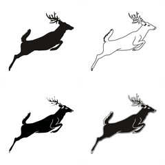 set of monochrome illustrations of jumping deer