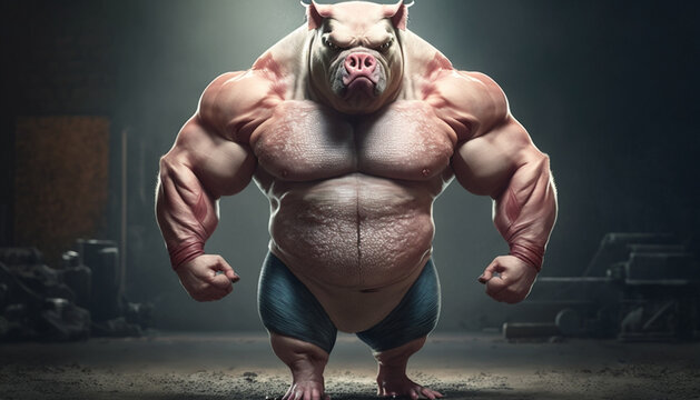 Strong pig full of muscle bodybuilder generative AI	