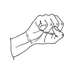 Man's hand, fist. Vector stock illustration, isolate on white background, outline. Hand drawing.