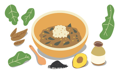 Ilustración sin fondo de tazón con especias para receta de cocina y preparación de alimentos.