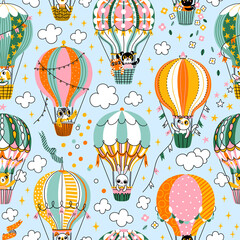 Air balloons with cute animals, pattern illustration - 573649703