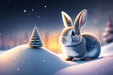 Obraz na płótnie Canvas Rabbits. Beauty Art Design of Cute Little Easter Bunny in the winter
