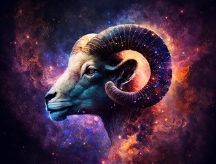 Astrological Capricorn sign on space background, tenth astrological sign in the zodiac. Concept of horoscope and fortune telling concept. Generative AI. 