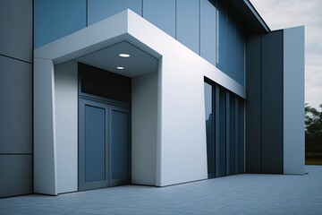 Entrance to a Blue and Gray Commercial Building. Generative AI
