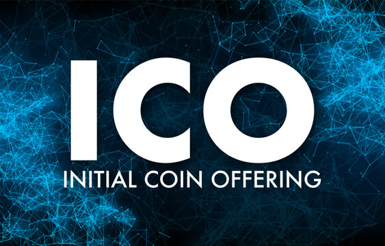 ICO, initial coin offering. ICO Token production process. Vector stock illustration.
