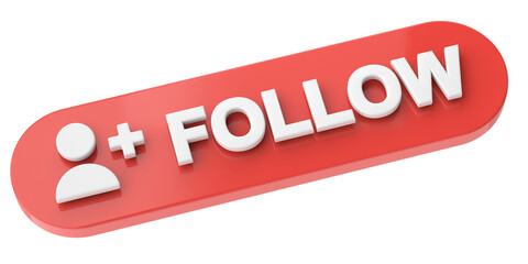 3D follow button. 3D illustration.