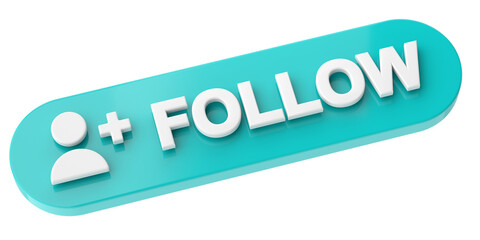 3D follow button. 3D illustration.