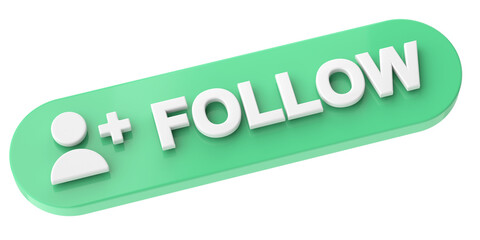 3D follow button. 3D illustration.
