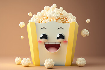Cute Cartoon Dancing Popcorn Character (Created with Generative AI) - obrazy, fototapety, plakaty