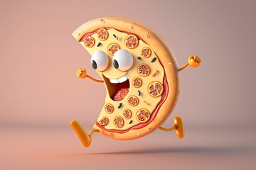 Cute Cartoon Pizza Character Running (Created with Generative AI)