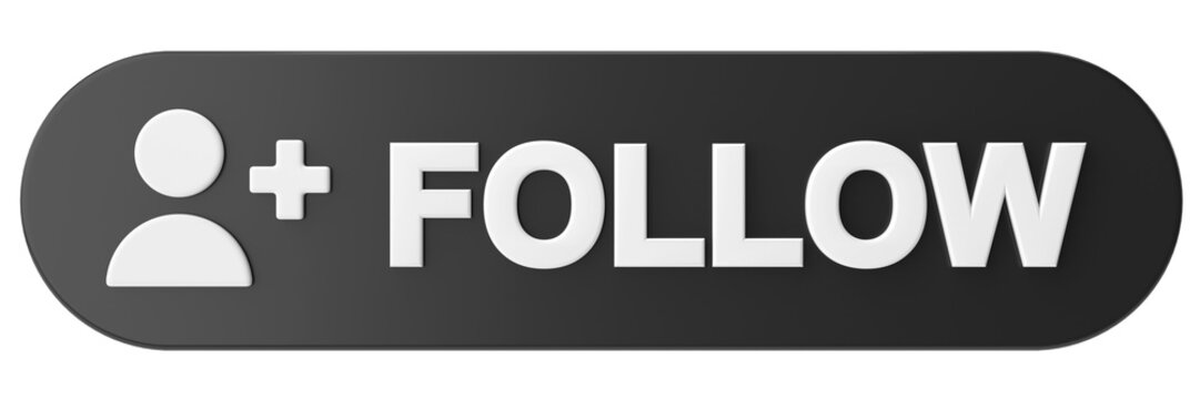 3D follow button. 3D illustration.