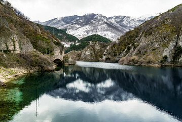 winter mountains peaks, on the Sagittarius Gorges in Abruzzo Region, Italy