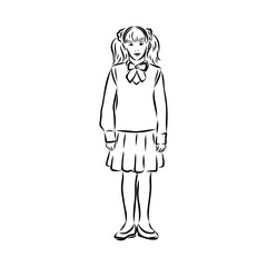 Schoolchildren go to school hand in hand. Sketch.