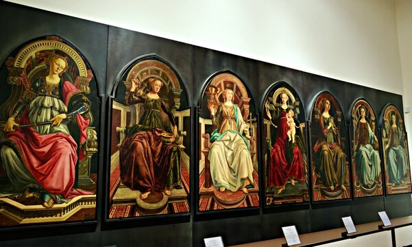 Italy, Florence February 2023
painting "The Seven Virtues" by Piero Del Pollaiolo exhibited in the Uffizi Gallery in Florence
