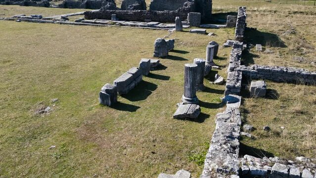 Roman town Doclea, ancient locality in Montenegro, drone aerial view