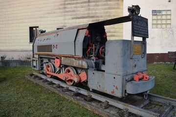 Monument to a mine locomotive from the former Esterau ore mine; Germany; Rhineland-Palatinate
