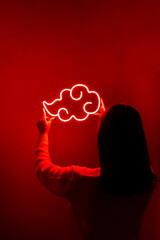 Beautiful girl with neon signs. Red neon sign naruto. Games style. Neon sign. Custom neon. Game