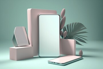 Mobile phone mockup. Blank smartphone screen template. Modern cellphone UI/UX mockup template. Cell phone illustration. 3D render.