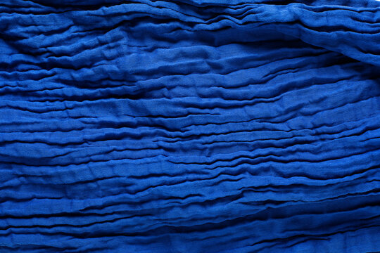 Blue Cotton Creased Scarf Texture