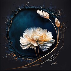 Artistic blue and gold flower. Generative AI.
