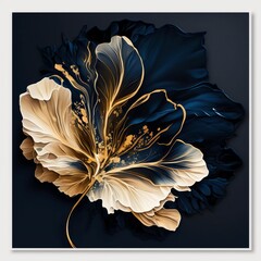 Artistic blue and gold flower. Generative AI.