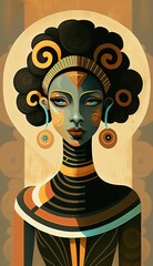 cartoon artistic woman portrait illustration, modern Sci-fi and Egyptian style, Generative Ai
