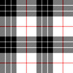 Tartan Plaid Seamless Pattern Tile with Transparent Background. Black Checks with Thin Red Stripe. Traditional Scottish Woven Fabric. Houndstooth Design. Flannel Textile Texture.