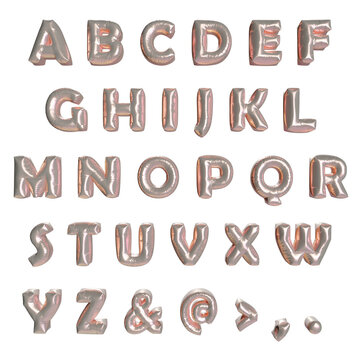 Alphabet Balloons. Metalic holographic foil inflatable helium balloons font. Full alphabet set of upper case letters. Party, birthday, wedding, celebration. Realistic design elements. 3D Illustration