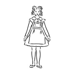 Schoolchildren go to school hand in hand. Sketch.