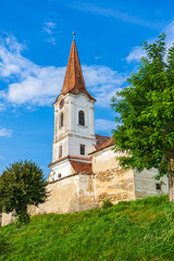 Fototapeta na wymiar Traditional fortified church in Gherdeal village, Sibiu county, Transylvania, Romania; medieval saxon fortified church