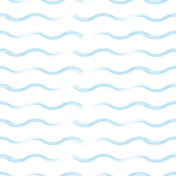 Seamless wave pattern. Hand drawn water sea  vector background. Wavy grunge brush stroke.