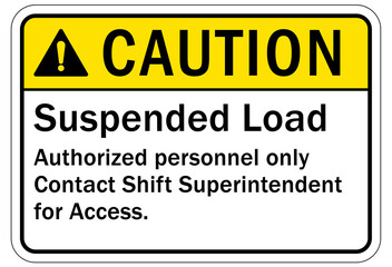 Overhead crane hazard sign and labels Authorized personnel only. Contact your shift supervisor for access