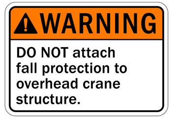 Overhead crane hazard sign and labels do not attach fall protection to overhead crane structure