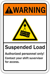 Overhead crane hazard sign and labels Authorized personnel only. Contact your shift supervisor for access