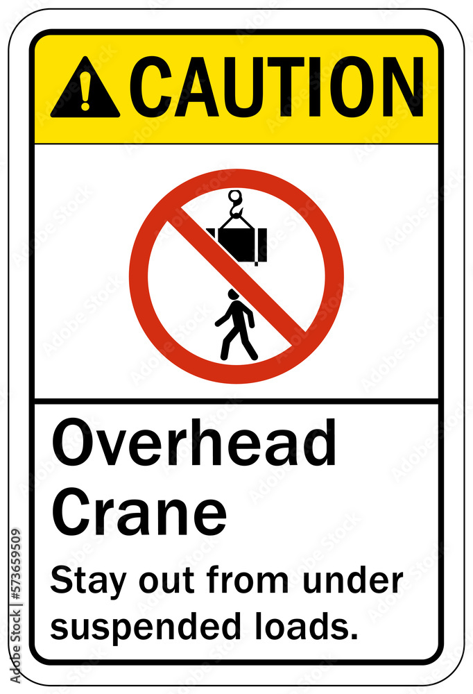 Wall mural overhead crane hazard sign and labels stay out from under suspended loads