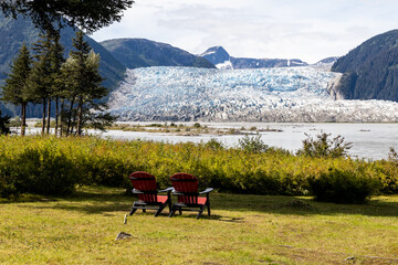 A view of the Hole-In-The-Wall glacier as seen from the Taku Glacier Lodge near Juneau, Alaska