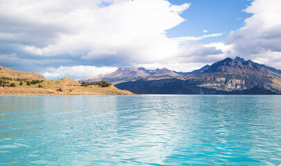 Landscape of mountains on Lago Argentino in Patagonia
