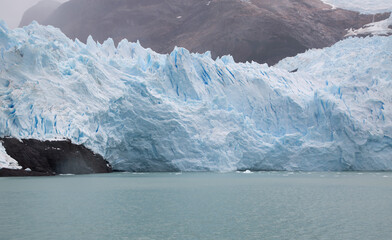 Glacier in Patagonia close up. Ice texture. Argentino Lake