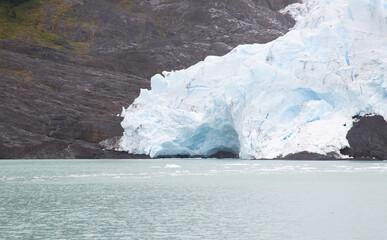 Glacier on the mountain in Patagonia with a lot of ice. Lake Argentino